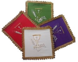 Immagine di Palla copricalice tessuto Vaticano ricamo Calice senza cartoncino estraibile - Avorio, Viola, Rosso, Verde, Bianco, Rosa, Morello