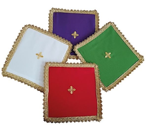 Immagine di Palla liturgica tessuto Vaticano ricamo Croce dorata senza cartoncino estraibile - Avorio, Viola, Rosso, Verde, Bianco, Rosa, Morello