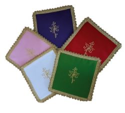 Picture of Chalice Pall in Vatican fabric with JHS cross embroidery without removable cardboard - Ivory, Violet, Red, Green, White, Rose, Morello