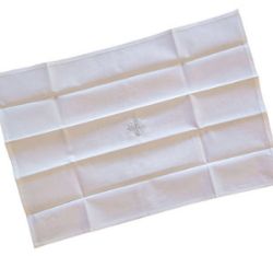 Picture of 4 Pieces - Pure white cotton liturgical Purificator with Cross embroidery and lace 
