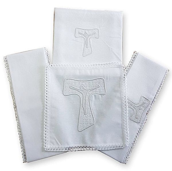 Imagen de Juego de Altar algodón blanco bordado Tau 4 piezas