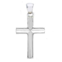 Picture of Striped Straight Cross Pendant gr 2,4 White Gold 18k Hollow Tube Unisex Woman Man 