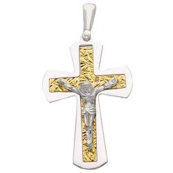 Immagine di Pendente Croce con Cristo Argento 925 bicolor foggia moderna Unisex Donna Uomo