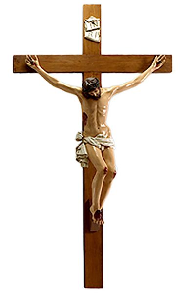 Immagine di Crocifisso grande con Croce in legno 160/80 cm vetroresina