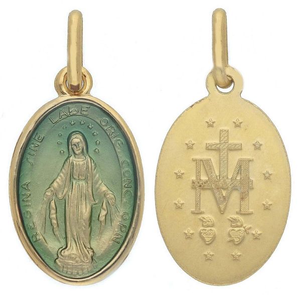 Imagen de Medalla la Milagrosa gr 2,2 oro amarillo 18k esmalte verde