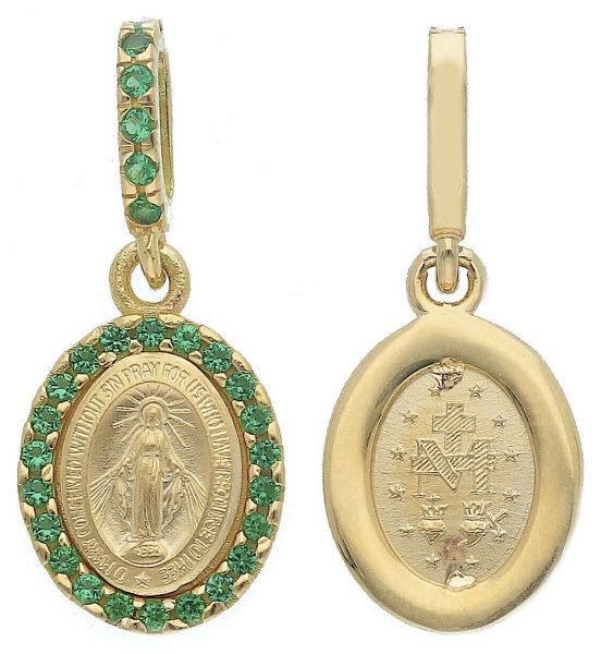 Immagine di Medaglia Miracolosa gr 1,5 oro giallo 18k zirconi verdi e madreperla
