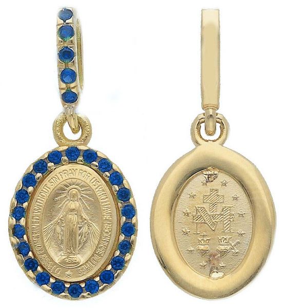 Immagine di Medaglia Miracolosa gr 1,5 oro giallo 18k zirconi blu e madreperla