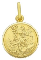 Medaglia Di San Michele Arcangelo In Argento 925 Placcato Oro, Con Catenina, Made In Italy, Diametro 16,5 Mm