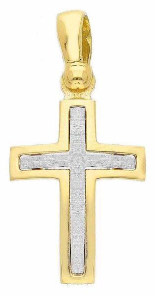 Imagen de Cruz doble gr 2 oro blanco / amarillo macizo 18k