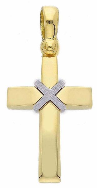 Imagen de Cruz doble con nudo gr 2,4 oro blanco / amarillo 18k