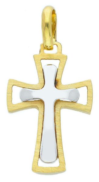 Imagen de Cruz doble gr 2,8 oro blanco / amarillo macizo 18k