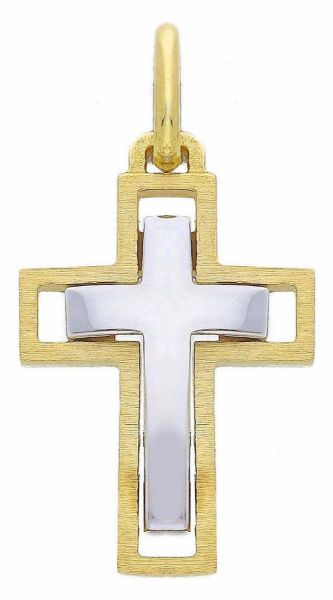 Imagen de Cruz doble gr 3 oro bicolor macizo 18k para hombre