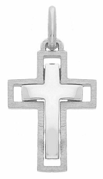 Picture of Solid white gold 18k double arch Cross for men gr 3