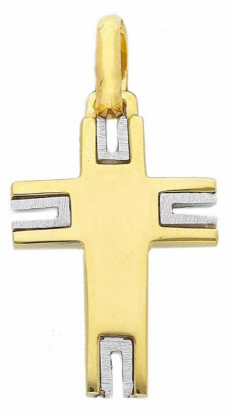 Imagen de Cruz moderna gr 3,5 oro blanco / amarillo macizo 18k