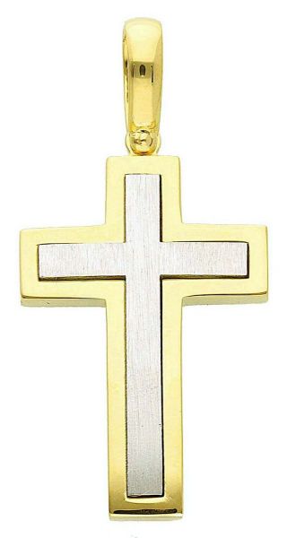 Imagen de Cruz doble recta gr 10,7 oro blanco / amarillo macizo 18k