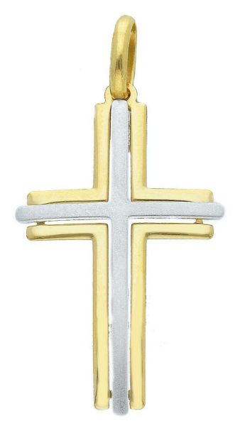 Imagen de Cruz doble arqueada gr 1,6 oro blanco / amarillo 18k