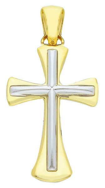 Imagen de Cruz doble gr 3,5 oro blanco / amarillo macizo 18k