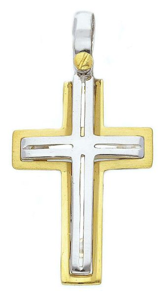 Imagen de Cruz doble gr 3,1 oro blanco / amarillo macizo 18k