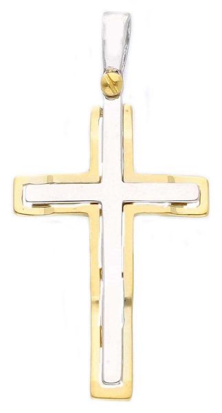Imagen de Cruz doble gr 3,5 oro blanco / amarillo macizo 18k