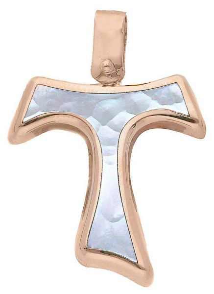 Imagen de Cruz de Tau gr 1,8 oro rosa 18k con madreperla