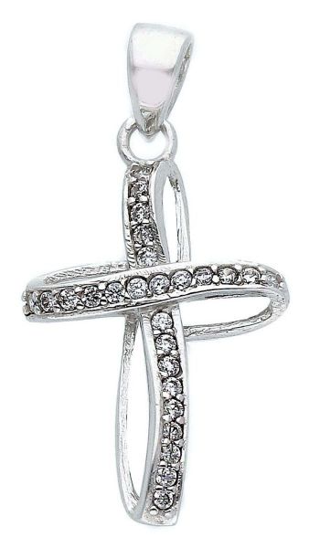 Picture of Twisted Cross Necklace for women gr 1,25 white gold 18k, cubic zirconia