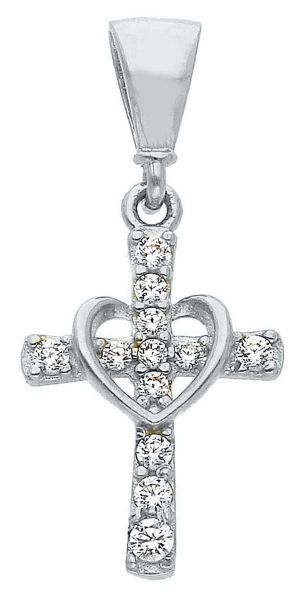 Picture of Cross with Heart gr 0,85 white gold 18k, cubic zirconia