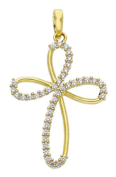 Imagen de Cruz de brillantes de flor gr 2,3 oro amarillo 18k para mujer
