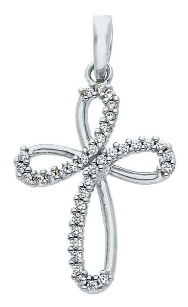 Immagine di Croce di brillanti a fiore donna gr 1,5 oro bianco 18k