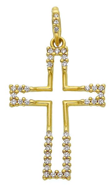 Picture of Stylized Cross Pendant gr 1,55 yellow gold 18k, cubic zirconia