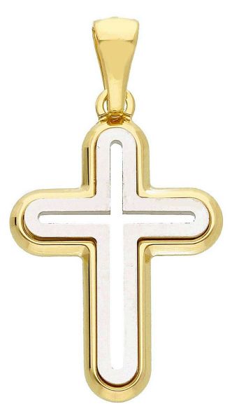 Imagen de Cruz doble perforada gr 1,65 oro blanco / amarillo 18k