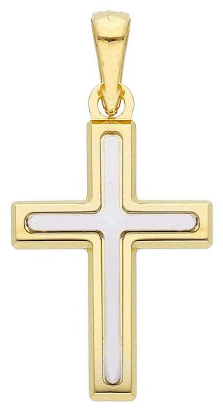 Imagen de Cruz doble recta gr 1,25 oro blanco / amarillo 18k
