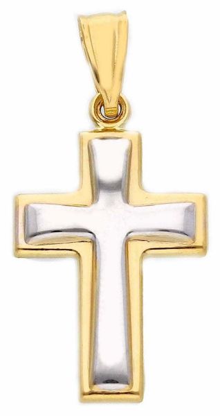 Imagen de Cruz doble gr 1,3 oro blanco / amarillo 18k