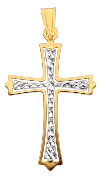 Imagen de Cruz doble trilobulada gr 1,15 oro blanco / amarillo 18k