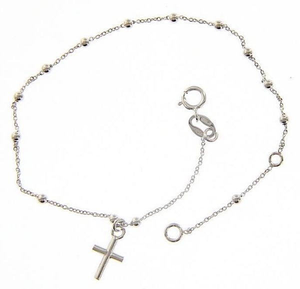 Immagine di Bracciale Rosario con Croce donna gr 1,1 oro bianco 18k