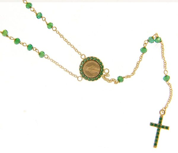 Picture of Long diamond Rosary gr 5 yellow gold 18k, green zircons