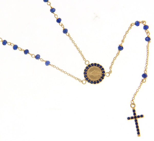 Picture of Long diamond Rosary Necklace gr 5 yellow gold 18k, blue zircons