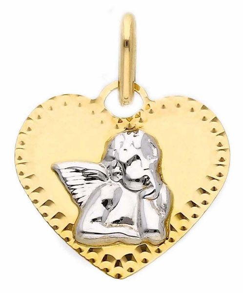 Picture of Heart with Angel Medal (Raphael) gr 0,85 bicolor gold 18k