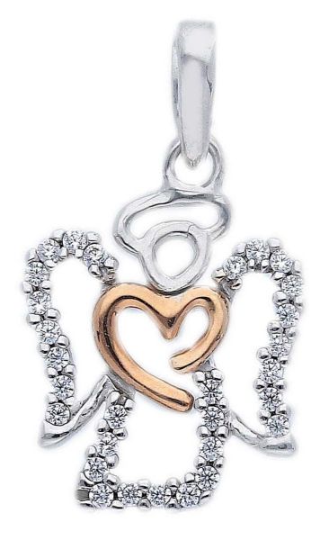 Imagen de Colgante Ángel con Corazón gr 1,4 oro bicolor 18k y zircones