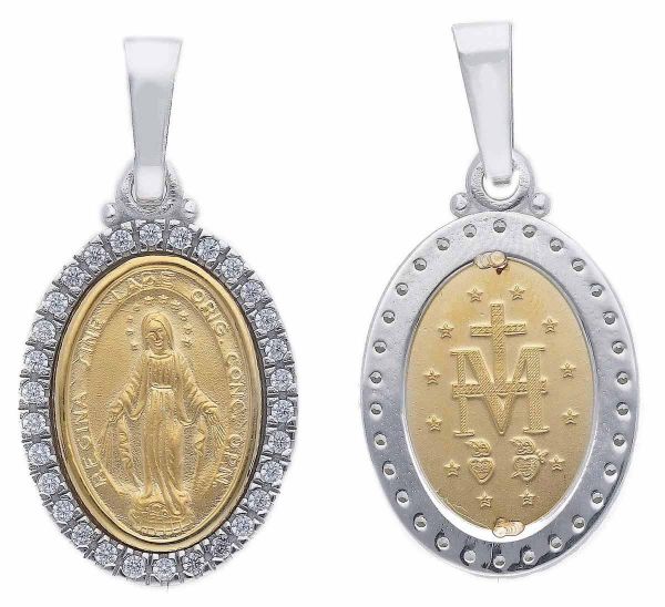 Picture of Miraculous Medal gr 8,2 yellow / white gold 18k, cubic zirconia