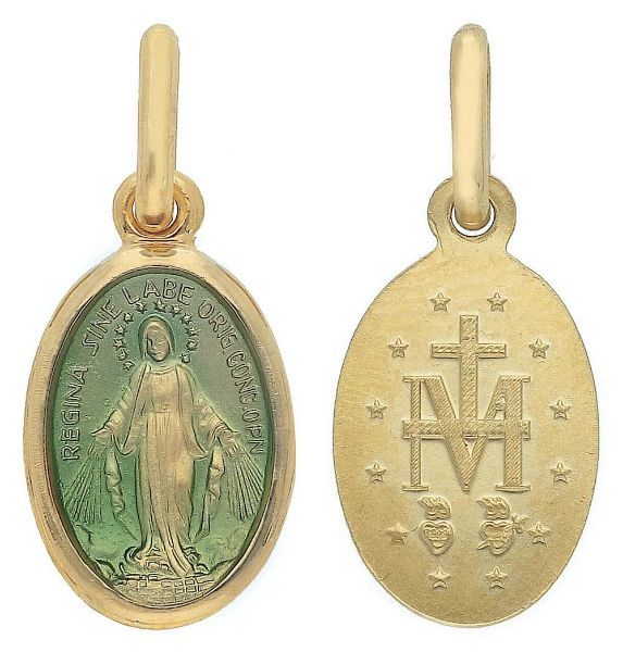 Imagen de Medalla la Milagrosa gr 1,5 oro amarillo 18k esmalte verde