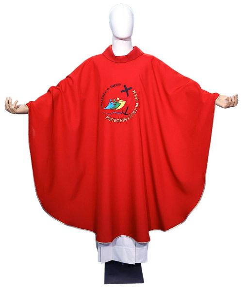 Imagen de Casulla Jubileo 2025 poliéster logo bordado delante y detrás cuello de anillo
