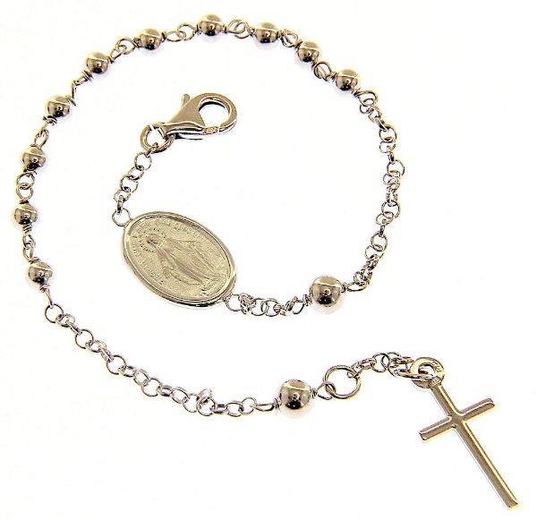 Immagine di Bracciale Rosario uomo con Croce gr 4,5 oro bianco 18k