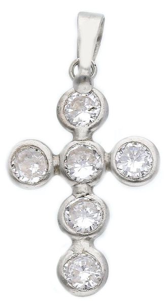 Picture of Zircons Cross Necklace for women gr 1 white gold 18k