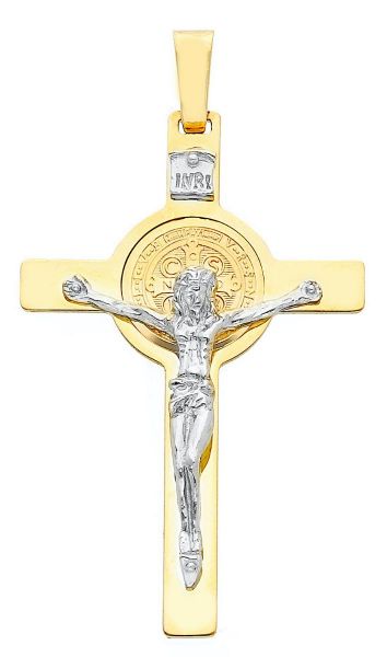 Immagine di Croce di San Benedetto gr 9,3 oro giallo / bianco 18k