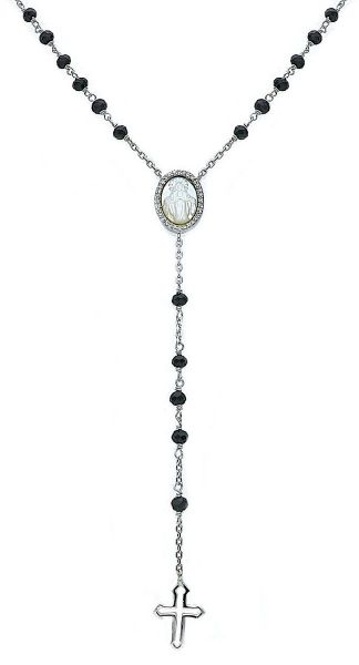 Picture of Silver 925 Rosary style Necklace with black stones