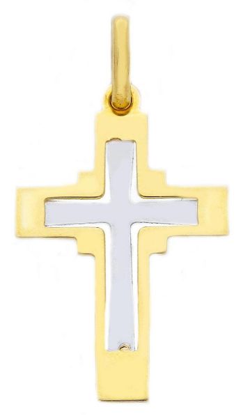 Imagen de Cruz doble gr 1,45 oro blanco / amarillo macizo 18k
