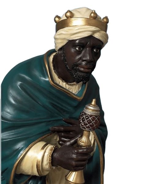 Imagen de Rey Mago Negro Pesebre artesanal grande Landi 160 cm fibra de vidrio tamaño real para exterior