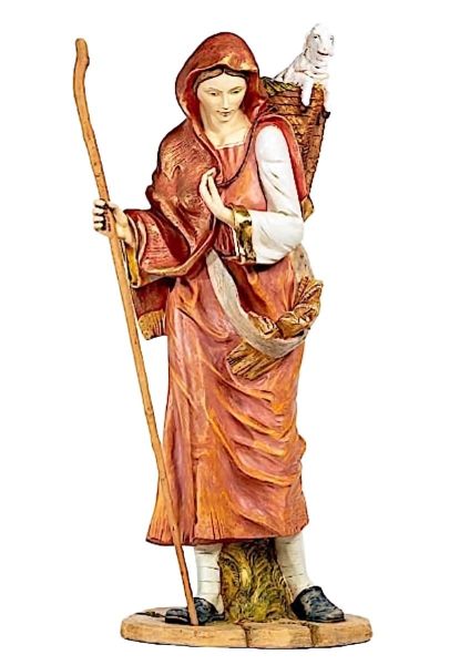 Imagen de Pastora con Cordero Pesebre artesanal Fontanini 180 cm resina tamaño real para exterior