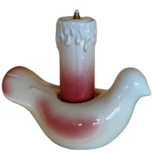 Imagen de Paloma con Vela votiva roja aceite y cera líquida 25 cm cerámica Deruta