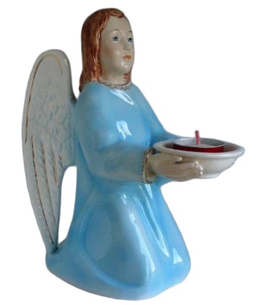 Immagine di Lampada Angelo Protettore azzurro 30 cm lumino ceramica Deruta